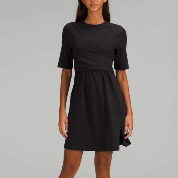 Lululemon Cotton Wrap-Front T-Shirt Dress Black Athleisure Casual Women’s - Picture 1 of 9